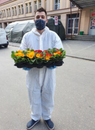 Pierwiosnki z gospodarstwa Olgi Stępień trafiły do pracowników Szpitala Powiatowego w Skarżysku Kamiennej