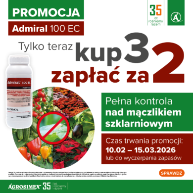 Obraz zawierający informacje o Promocji Admiral 100 EC – insektycyd na mączlika szklarniowego w warzywach i roślinach ozdobnych