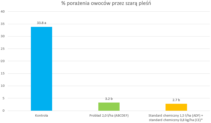 Porażenie owoców przez szarą pleśń (%) truskawka