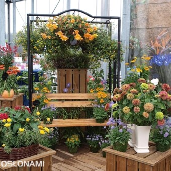 Kompozycja roślin kwitnących wiosną i latem   